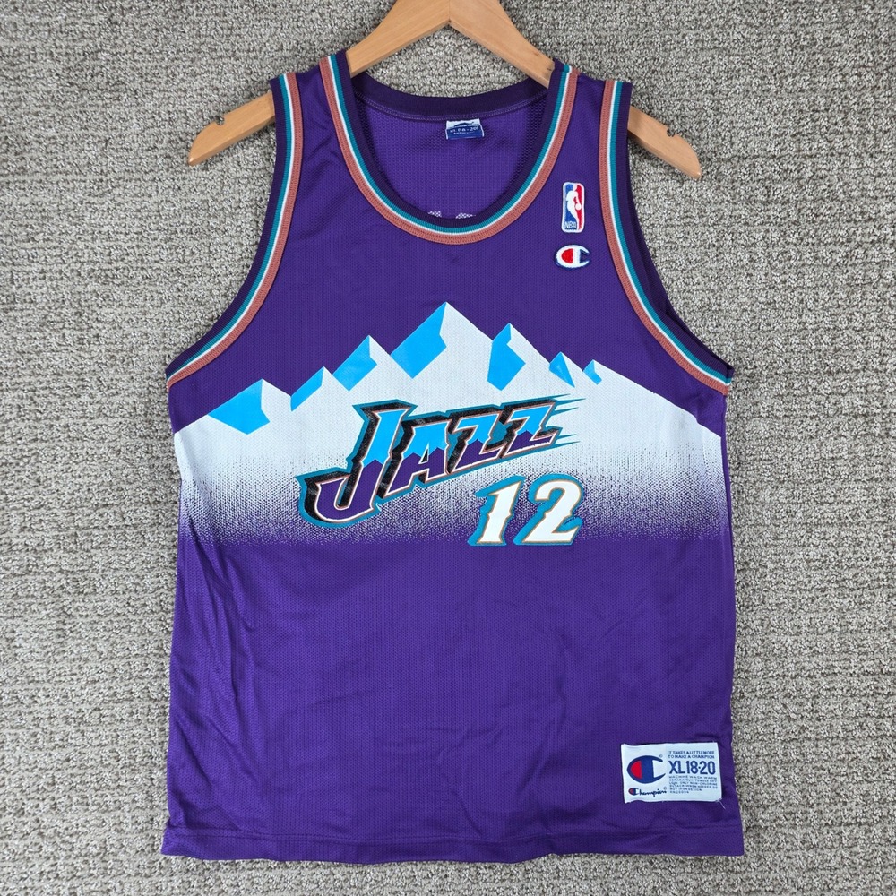 Vintage Champion John Stockton Utah Jazz Jersey Kids XL 18-20 Purple NBA 90s